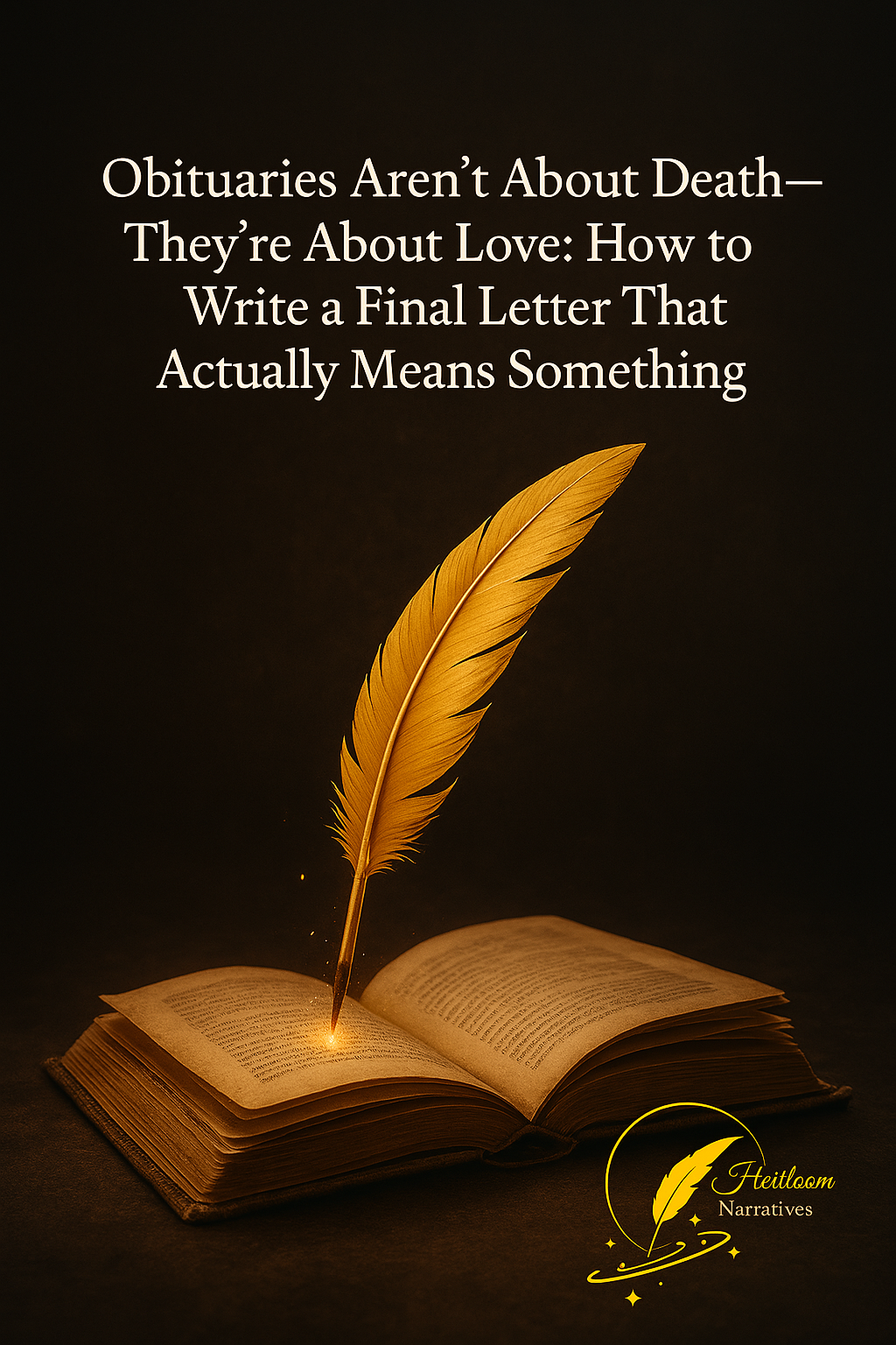 Quill writing in journal symbolizing love-driven obituary writing — featured image for blog post on how to write a meaningful obituary.